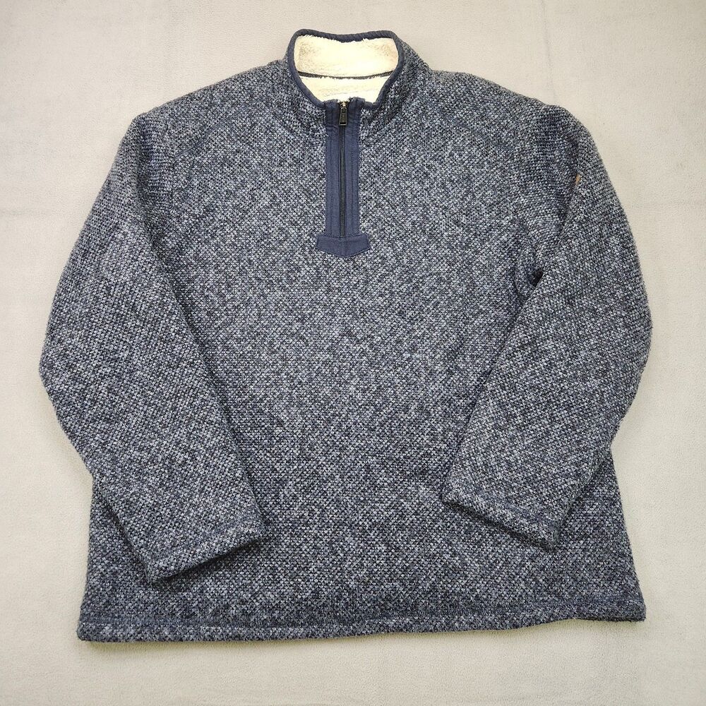 Orvis Brighton 1/4 Zip Sherpa Lined Sweater Men's Size XL Blue Pullover Textured